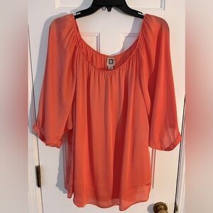 ANNE KLEIN Women's Coral Colored 3/4 Puffy Sleeve Pullover Blouse Size: XL